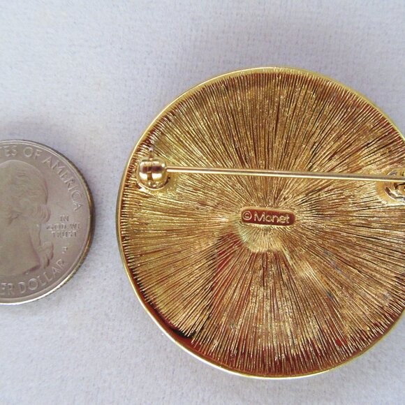 Vintage MONET round black enamel brooch with rhinestones - Art Deco Revival - Picture 5 of 5